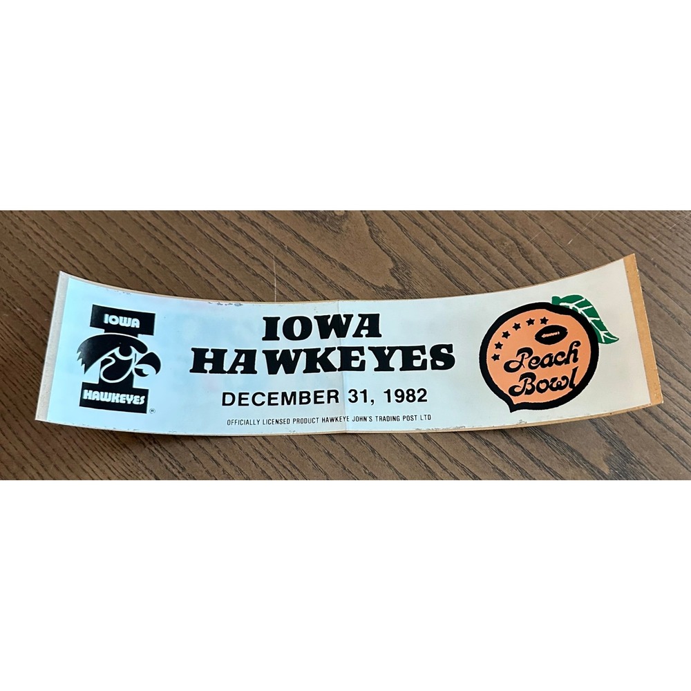 Vtg 1982 Iowa Hawkeyes‎ Peach Bowl Bumper Sticker Decal NCAA Football 12/31/82